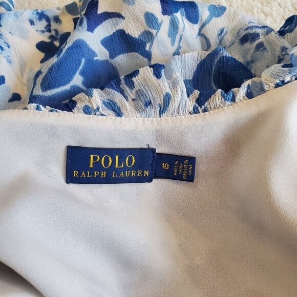 Polo Ralph Lauren Blue White Floral Sleeveless Wrap Blouse 10 Dainty Feminine - Picture 6 of 8